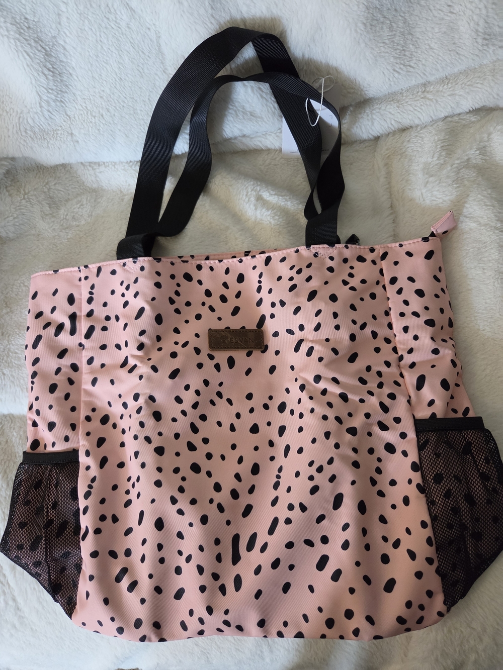 Pink Spotted Tote with Black Accents by